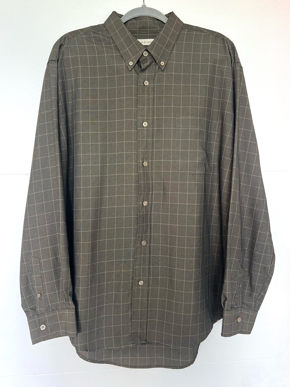 Preswick & Moore Men’s L Light Olive Gray Windowpane Grid Shirt